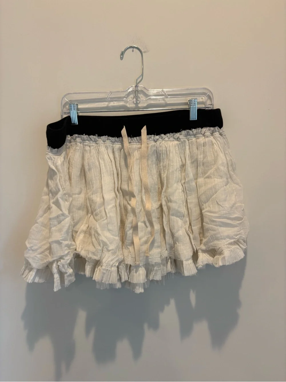 Free People Cream Ruffled Skort with Black Waistband